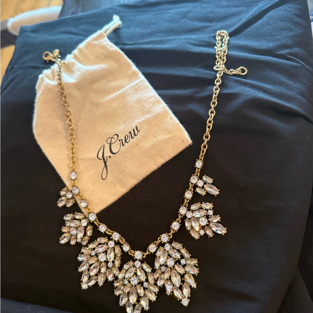 J. Crew Gold and Crystal Leaf Necklace